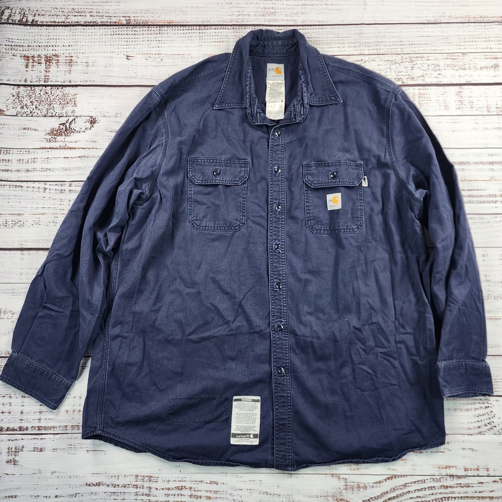 Carhartt FR Shirt Mens 2XL Regular Flame Resistant Long Sleeve Navy Twill FRS160